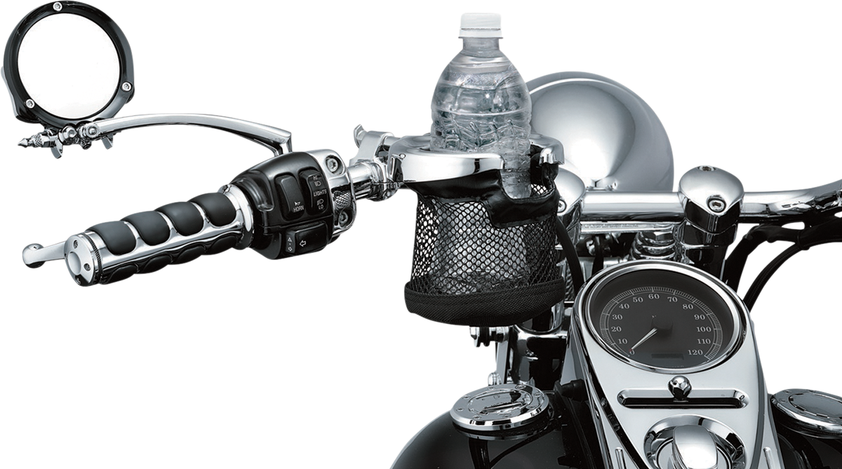 KURYAKYN DRINK HOLDER W/ BASKET UNIVERSAL HANDLEBARS CHROME