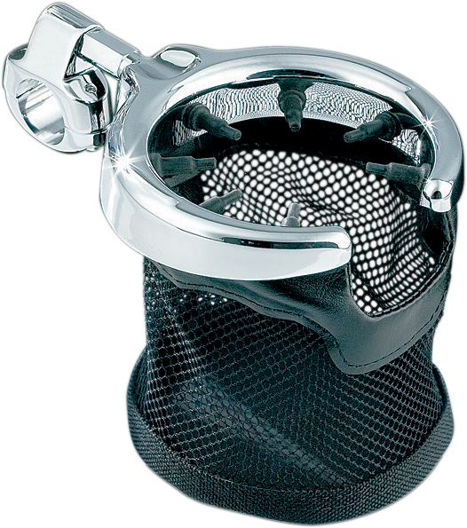 KURYAKYN DRINK HOLDER W/ BASKET UNIVERSAL HANDLEBARS CHROME